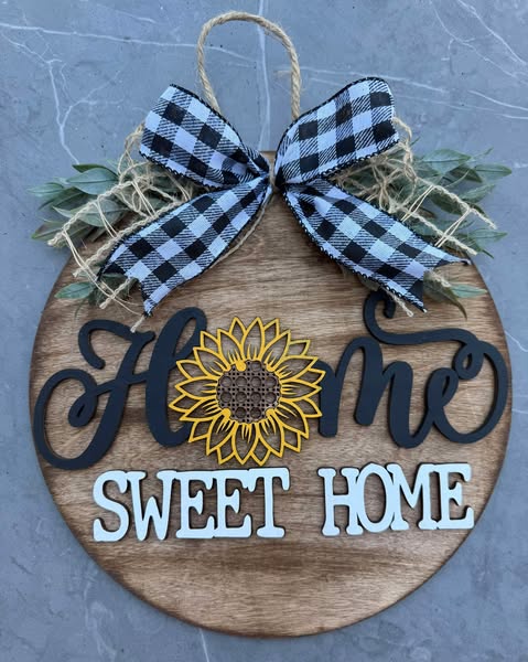 3D Door hanger - home sweet home with sunflower