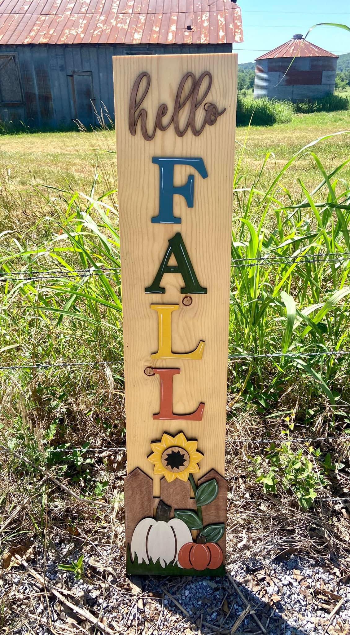 3D Hello Fall with Pumpkin and Sunflower