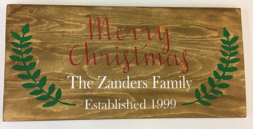 Merry Christmas Family name EST with leaves