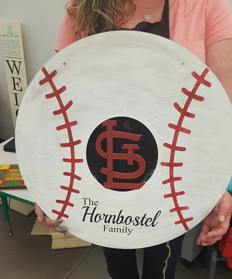 Door hanger STL Cardinals baseball with family name