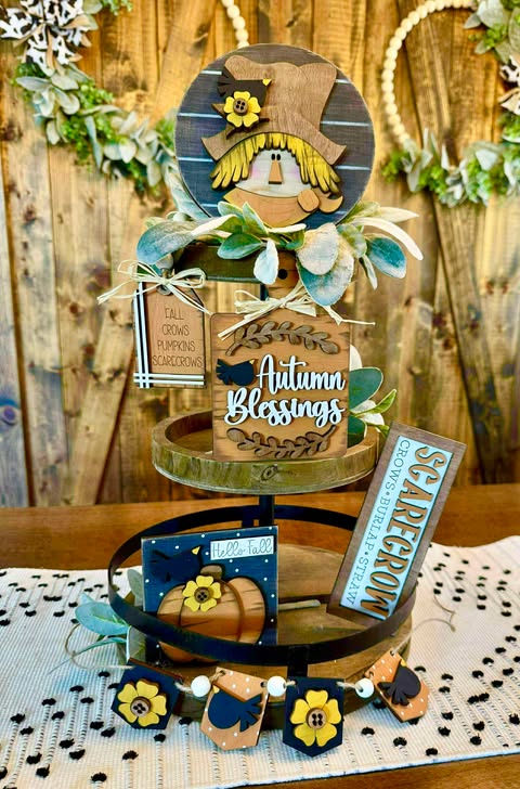 3D Tiered Tray Decor - Scarecrow Autumn Blessings