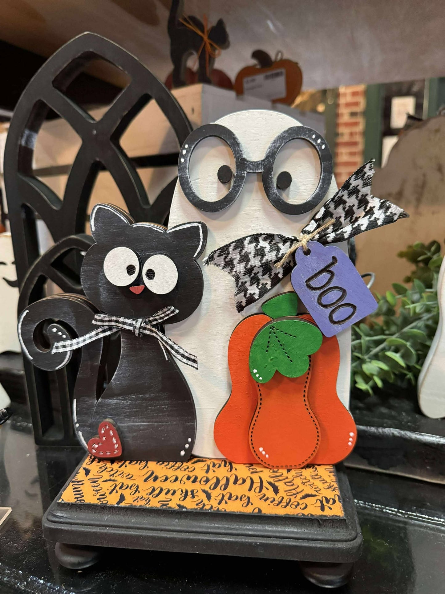 3D Standing Ghost with Cat and Pumpkin