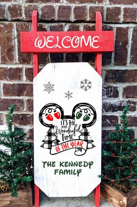 Winter Sled - It's the most wonderful time of the year - Mouse with family name and welcome