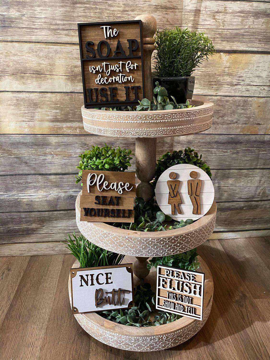 3D Tiered Tray Decor - Bathroom Humor