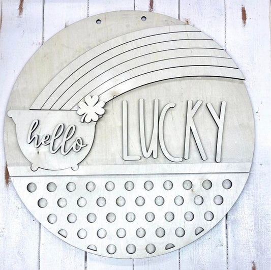 3D Door hanger Lucky with Pot of gold and rainbow