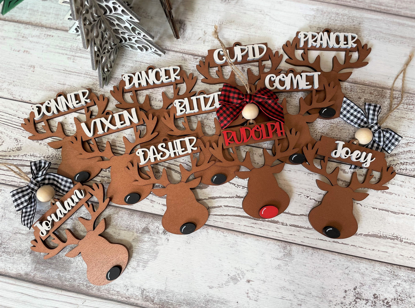 Ornament- Reindeer with Reindeer name or Name