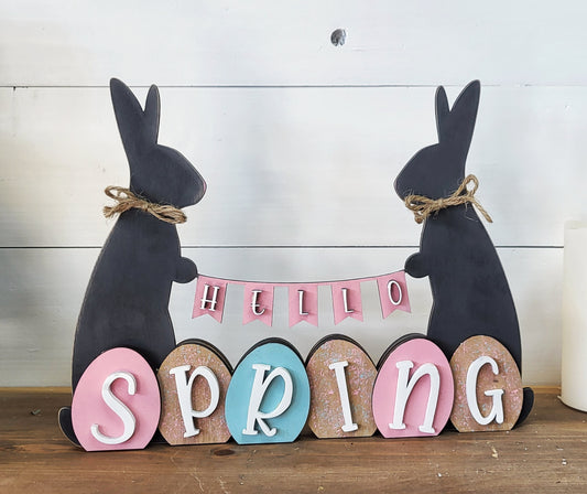 3D Standing Happy Easter with Bunnies and eggs