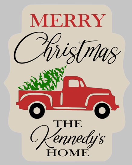 Door hanger Merry Christmas  truck with tree and family name