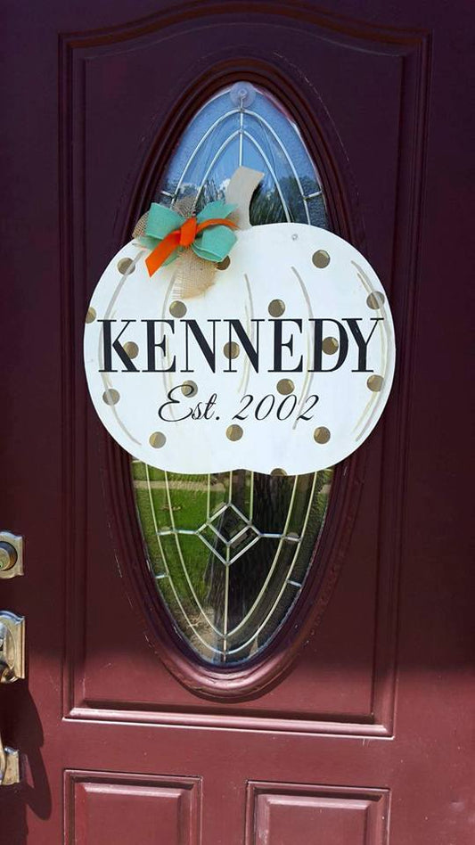 Door hanger Pumpkin with last name and est date