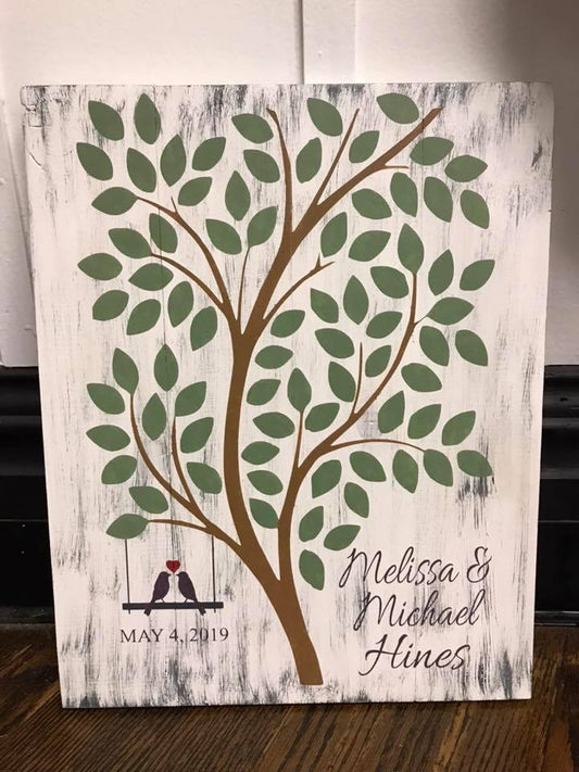 Tree with swinging birds-name and date