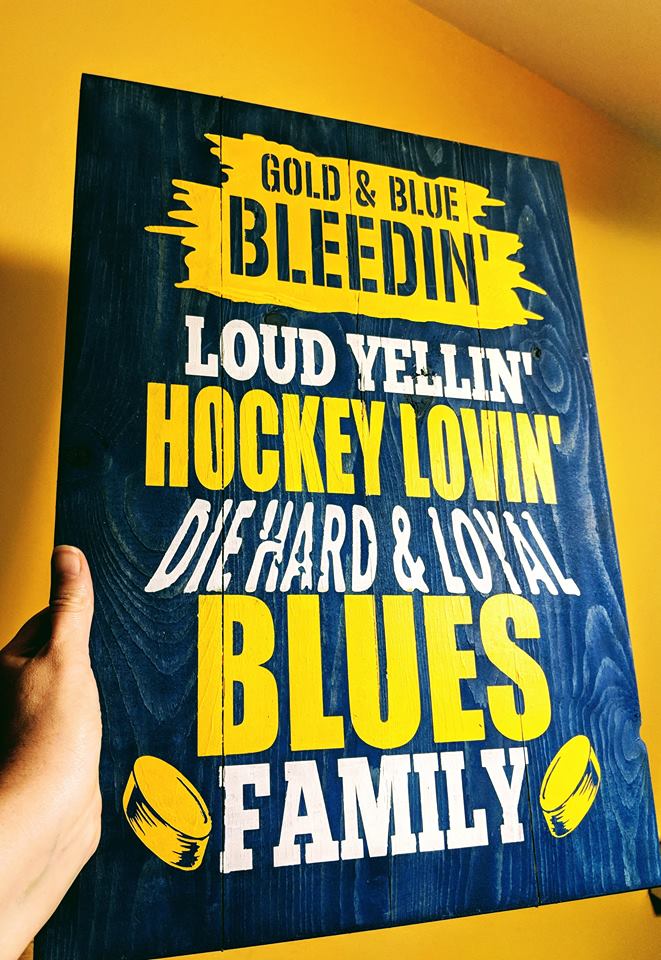 Gold and blue bleedin' loud yellin' hockey lovin' die hard & loyal blues family