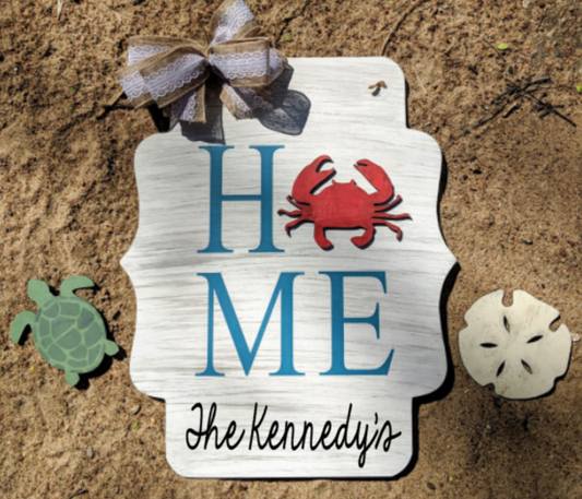 3D interchangeable door hanger Home with family name (Beach 3D Pieces)