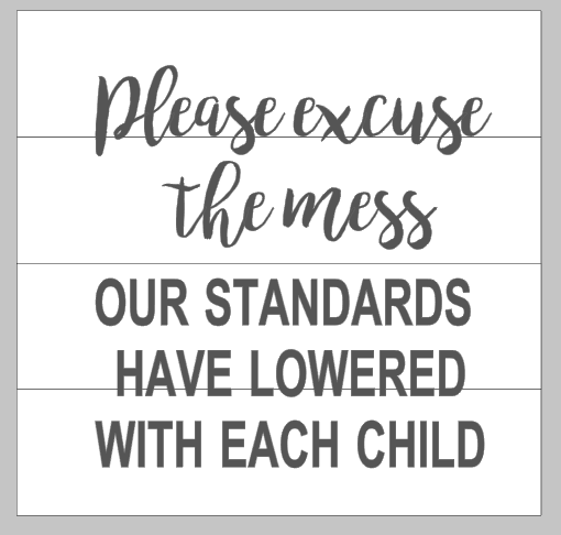 please excuse the mess our standards have lowered with each child