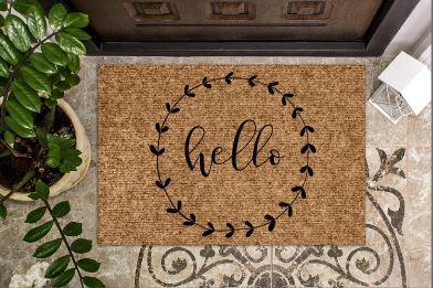 hello with leafy wreath