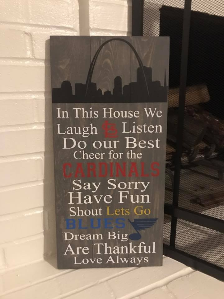 In this house we laugh and listen-STL Cardinal and STL Blues with family name