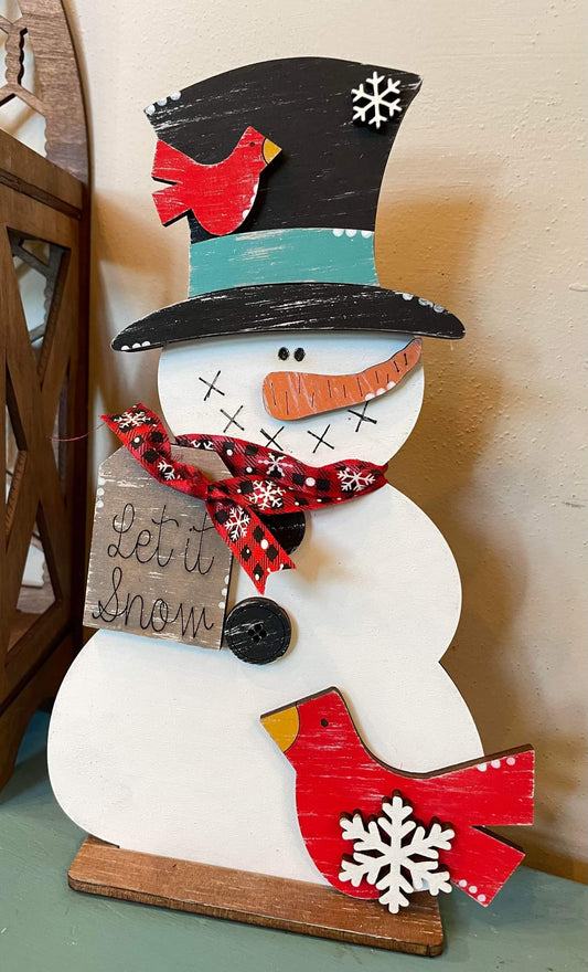 3D Standing Snowman with bird